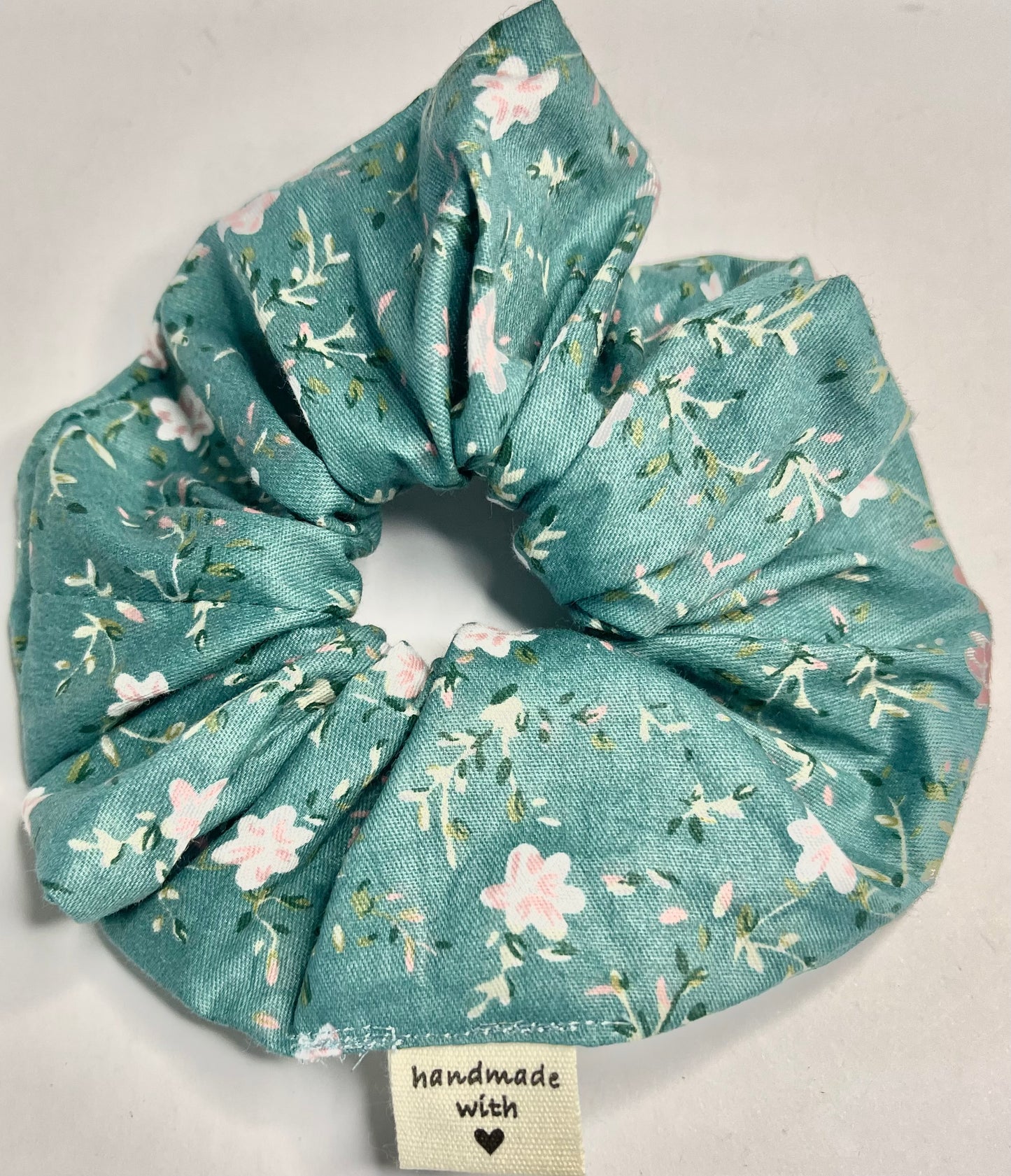 Pink and white floral scrunchie