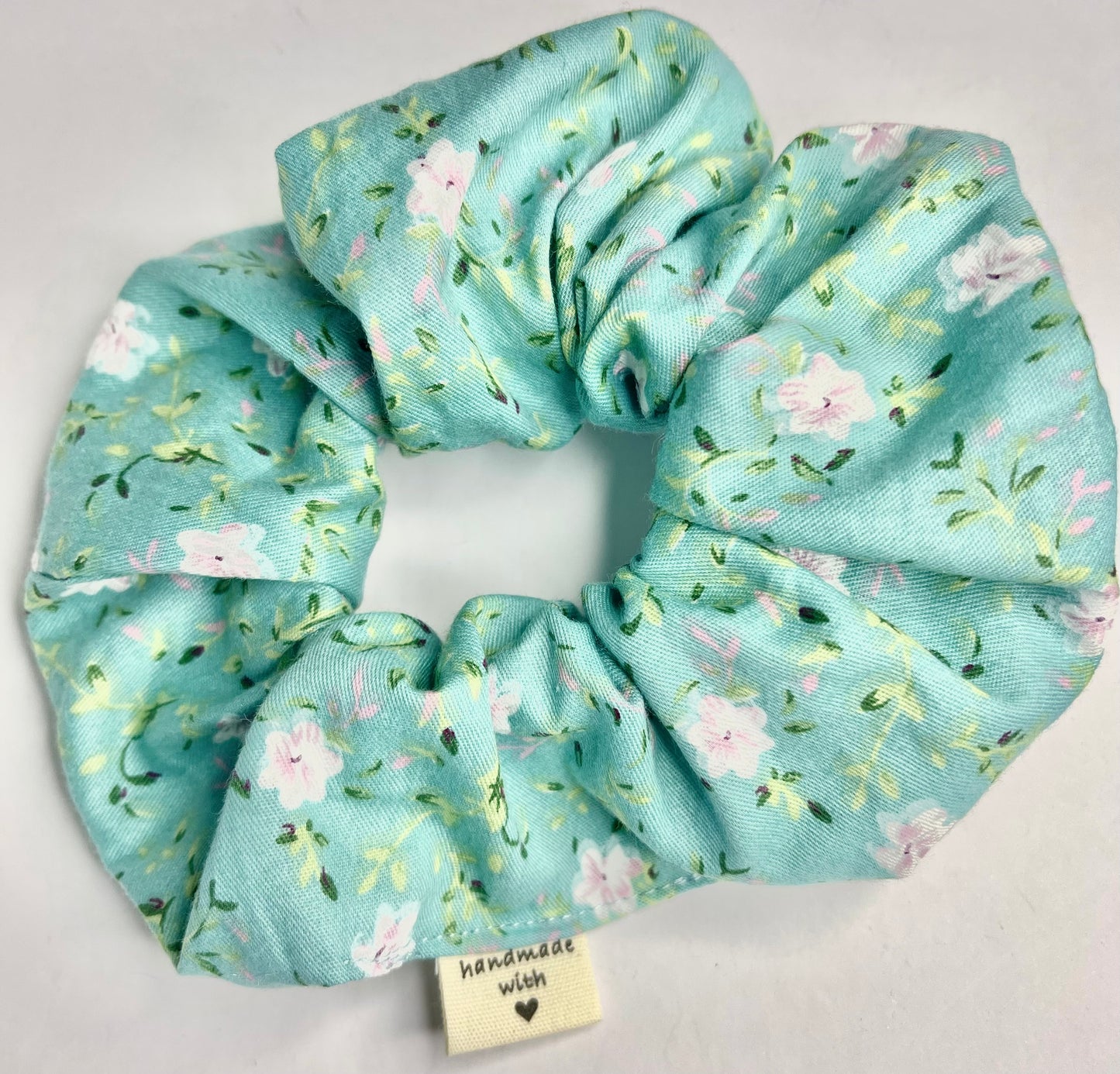 Pink and white floral scrunchie