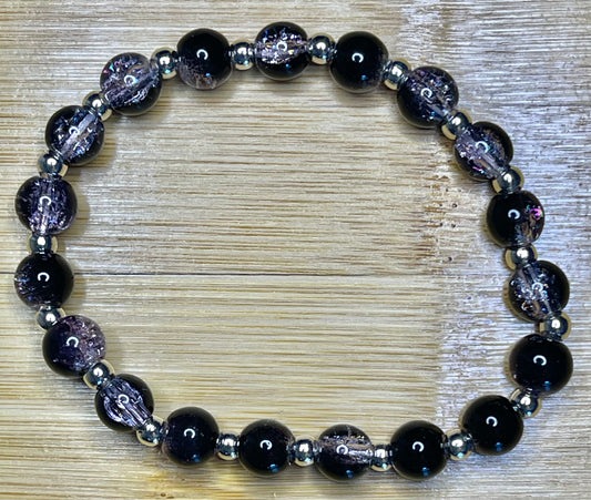 Clear and black glass beaded bracelet